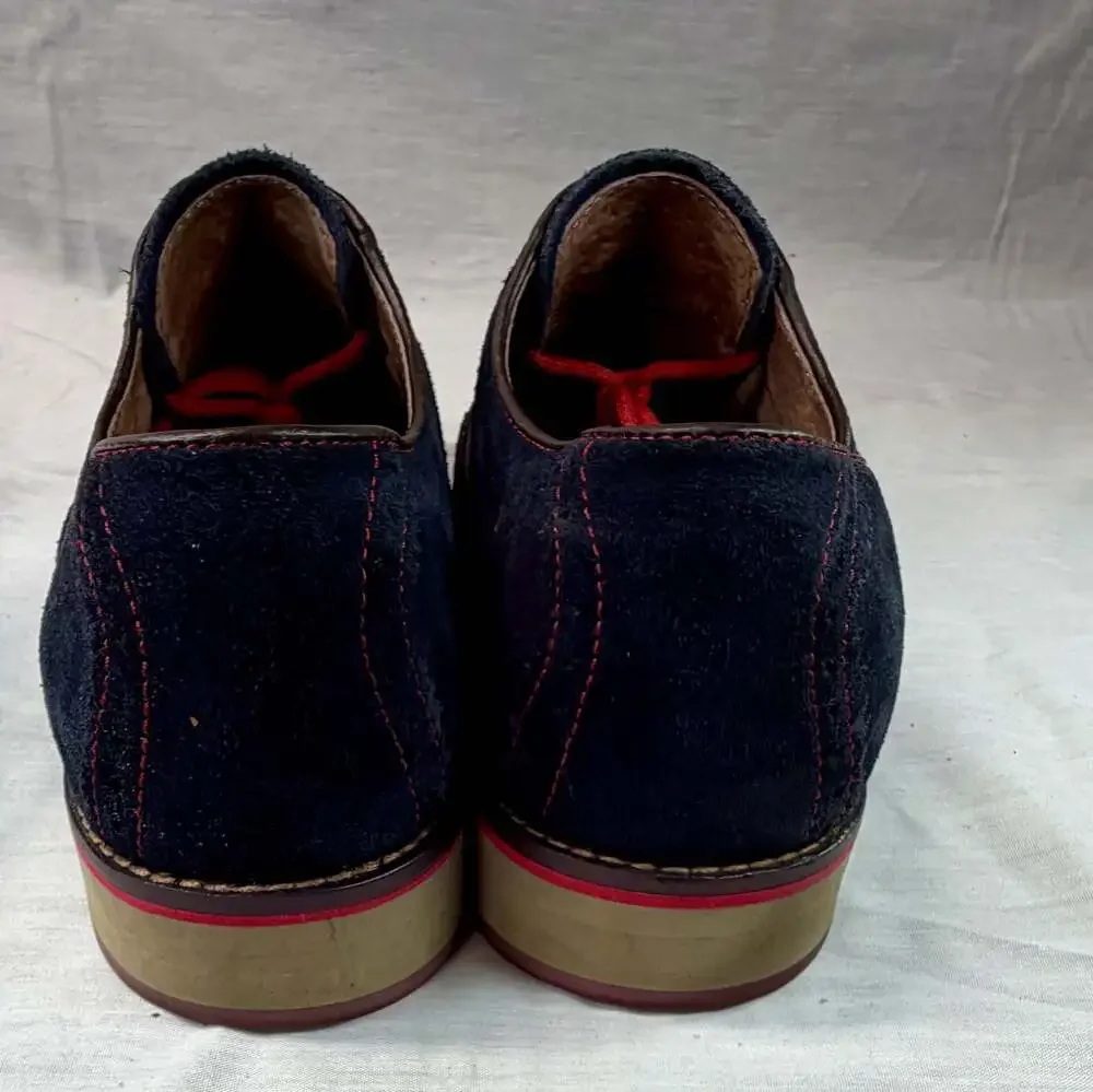 Johnston & Murphy Navy Blue Suede Wingtip Oxford Brogues with Red Laces